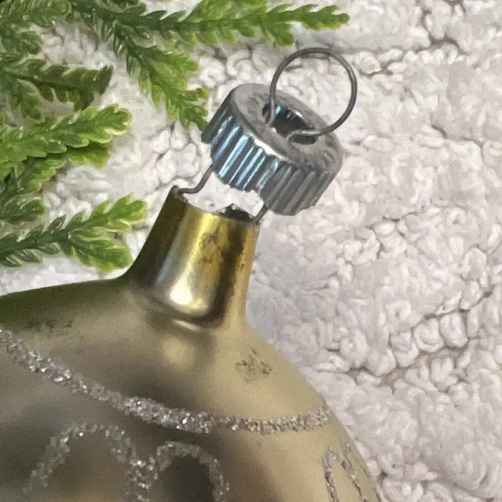 Vintage Blown Glass Glitter Fluted PARACHUTE DROP Christmas Ornament Red Silver